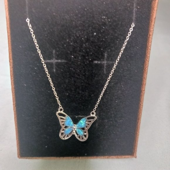 Silver Lab Opal Butterfly Necklace - Picture 5 of 6